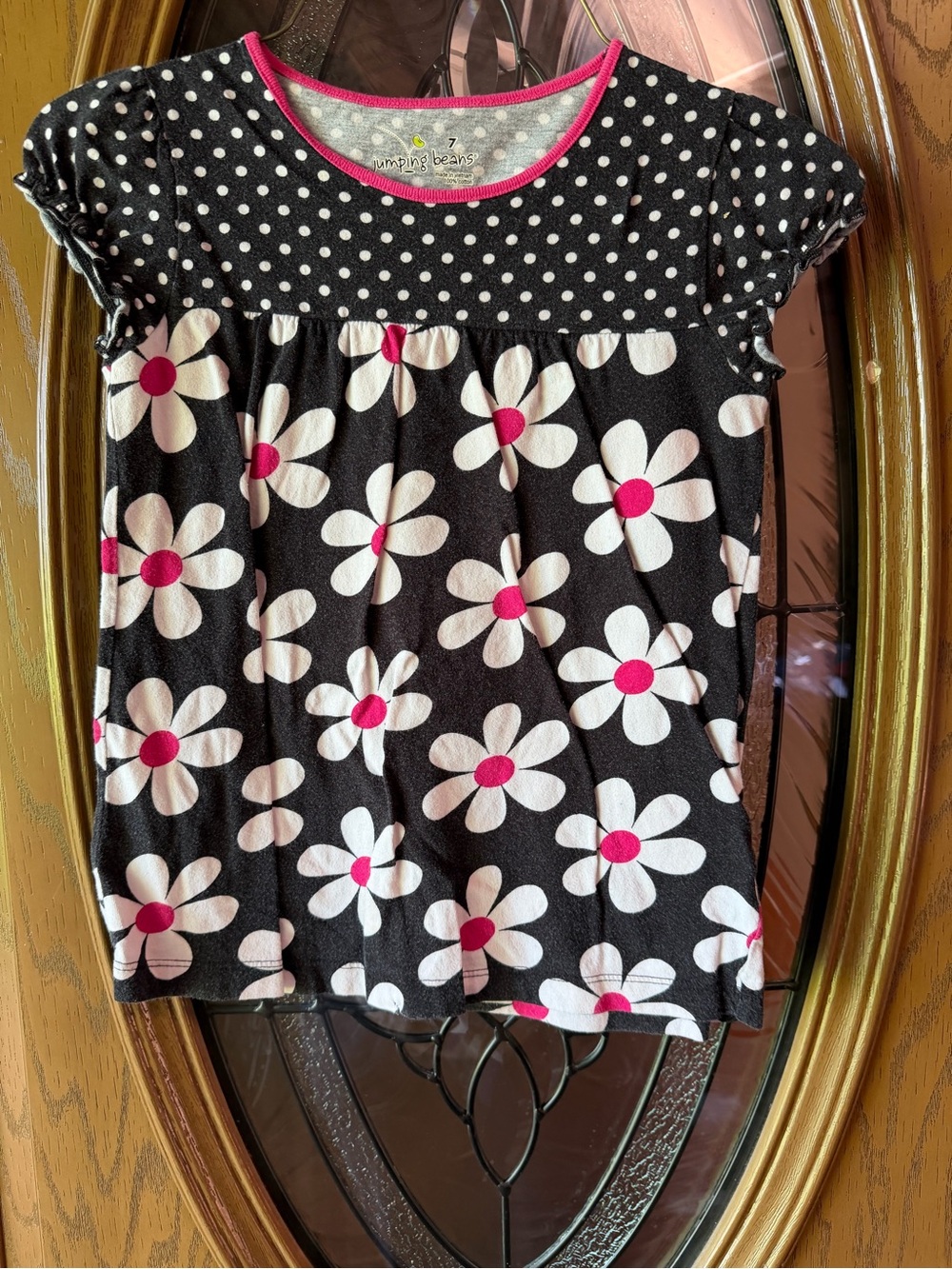 Jumping Beans Black & White Polka Dot Top with Pink Trim